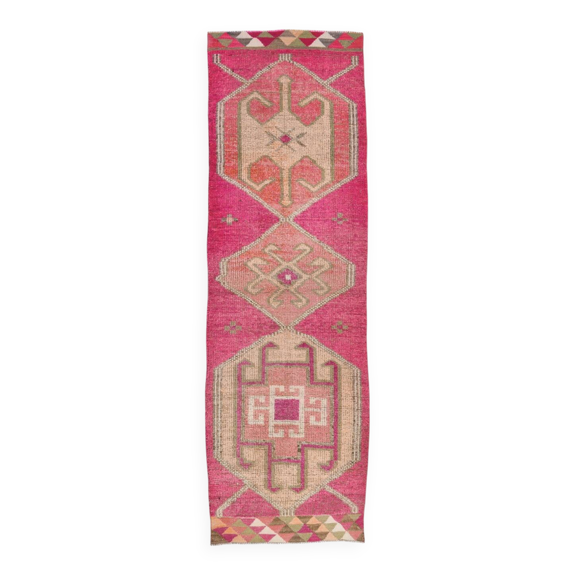 3x10 Pink & Cream Turkish Vintage Runner Rug, 100x317Cm
