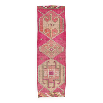 3x10 Pink & Cream Turkish Vintage Runner Rug, 100x317Cm
