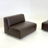 Ensemble de 3 canapés / fauteuils modulaires vintage de style spatial en cuir marron foncé.