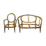 Frames of bench and armchair Louis XVI basket in gilded and lacquered wood