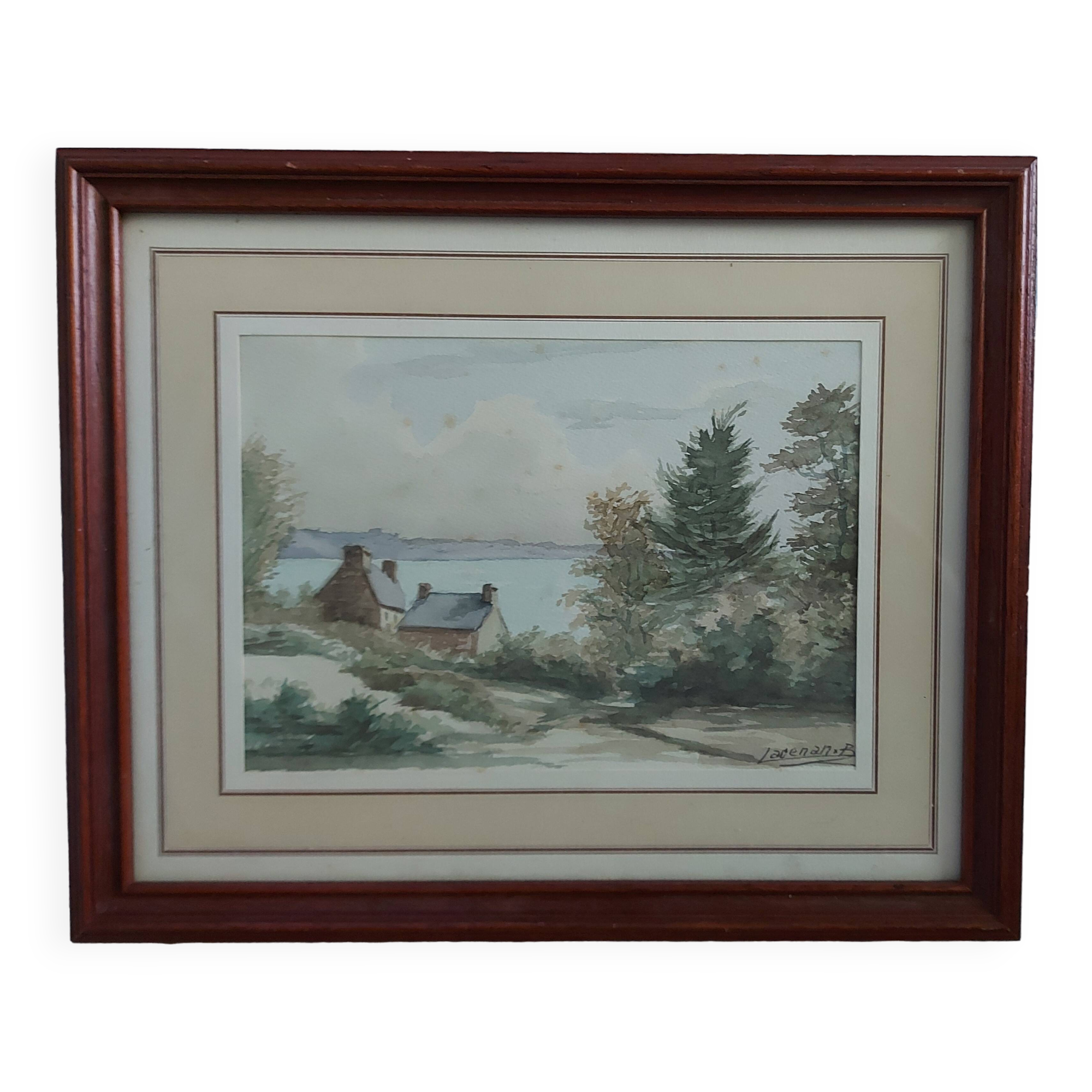 Watercolor framed and under glass signed B.Lavenan Breton Painter Made In France