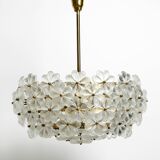 Very rare large heavy 1970s brass crystal glass flower ceiling lamp by Erns