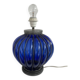 Vintage, blown glass lamp base, cobalt blue, silver metal frame, designer lamp, chic