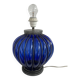 Vintage, blown glass lamp base, cobalt blue, silver metal frame, designer lamp, chic