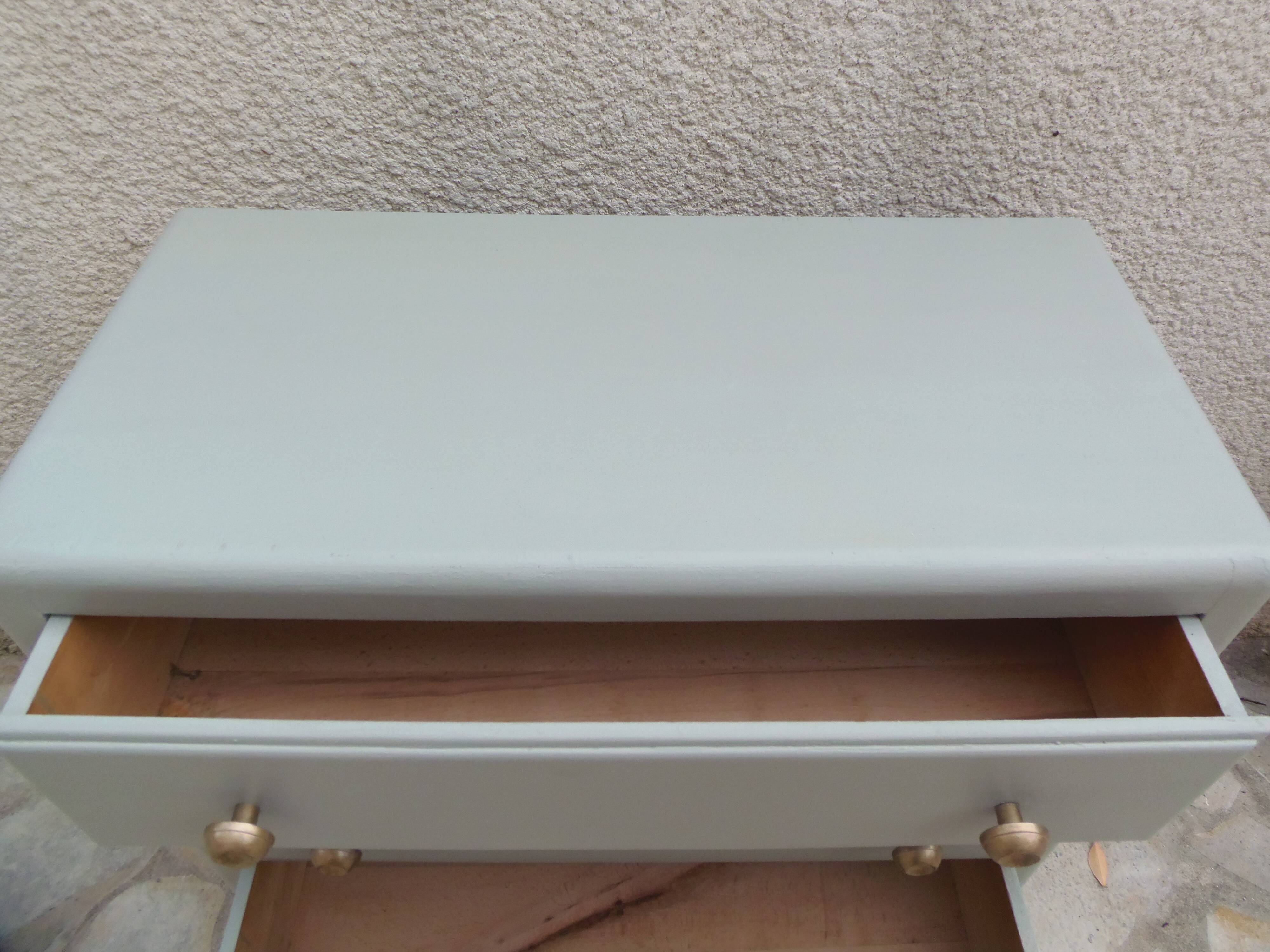 Vintage commode enhanced in grey-green.