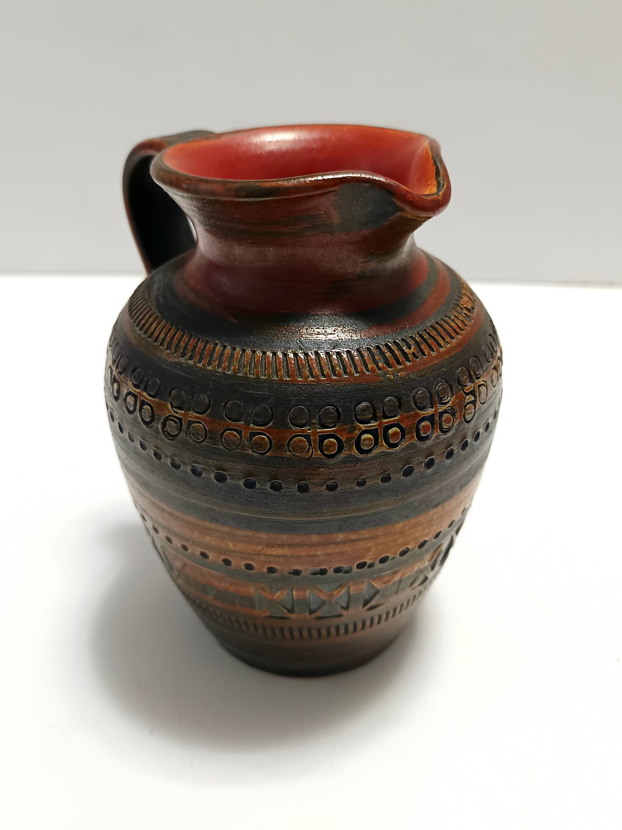 Handmade Brown Lacquered Earthenware Pitcher by Aldo Londi for Bitossi