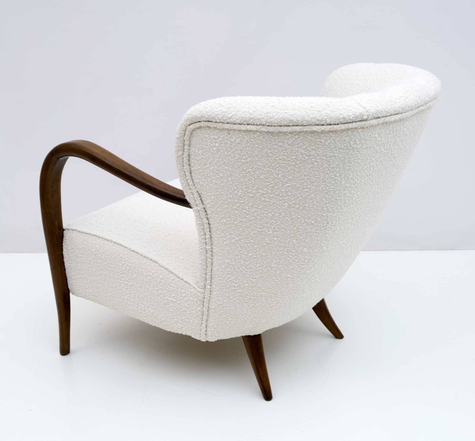 Malatesta and Masson Art Déco Style Italian Walnut and Bouclé Armchair, 50