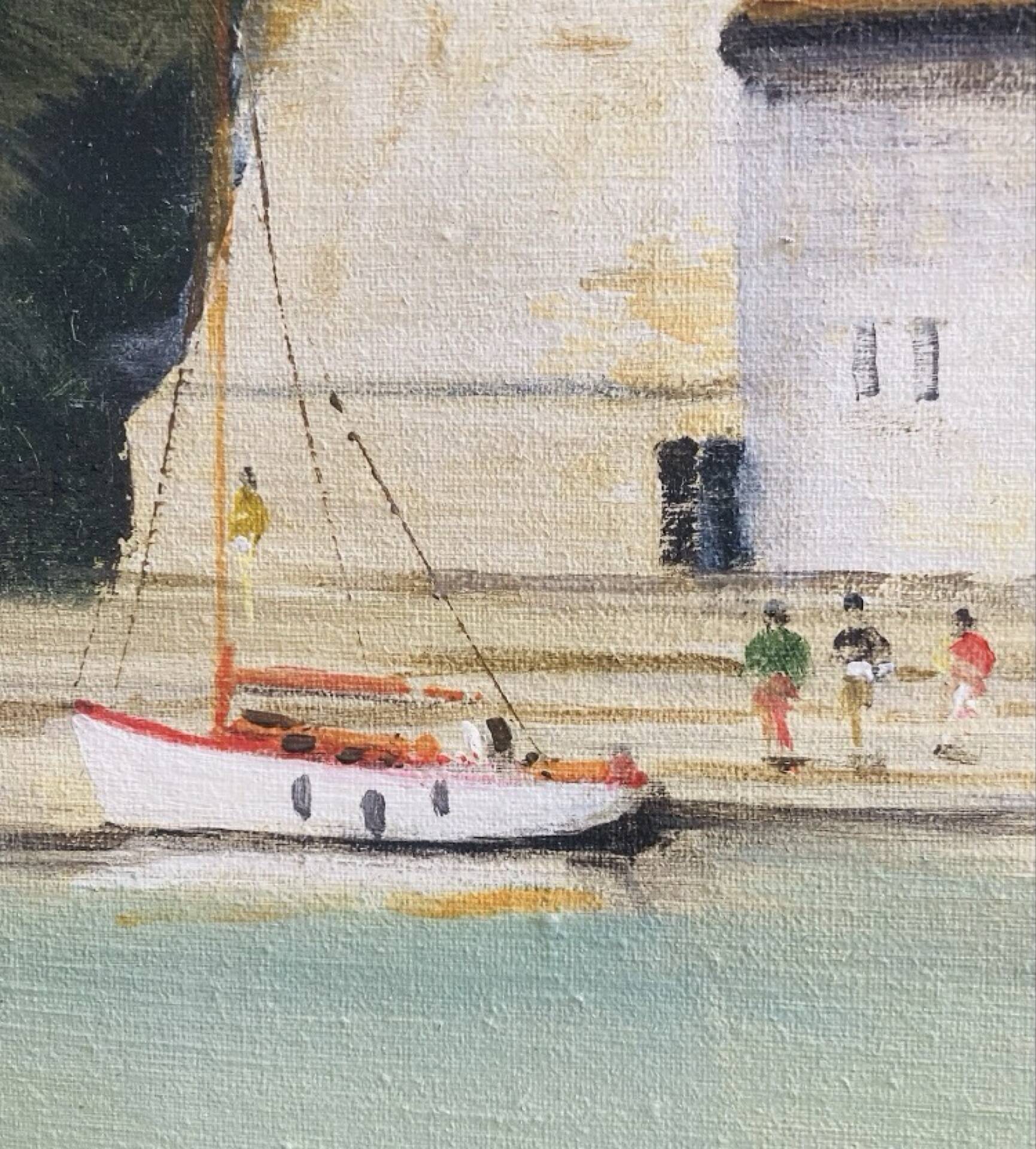 Oil painting on canvas of the old port of Honfleur signed Alain Huin.