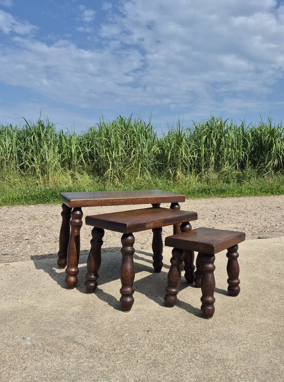 Vintage brutalist oak nesting tables (3)