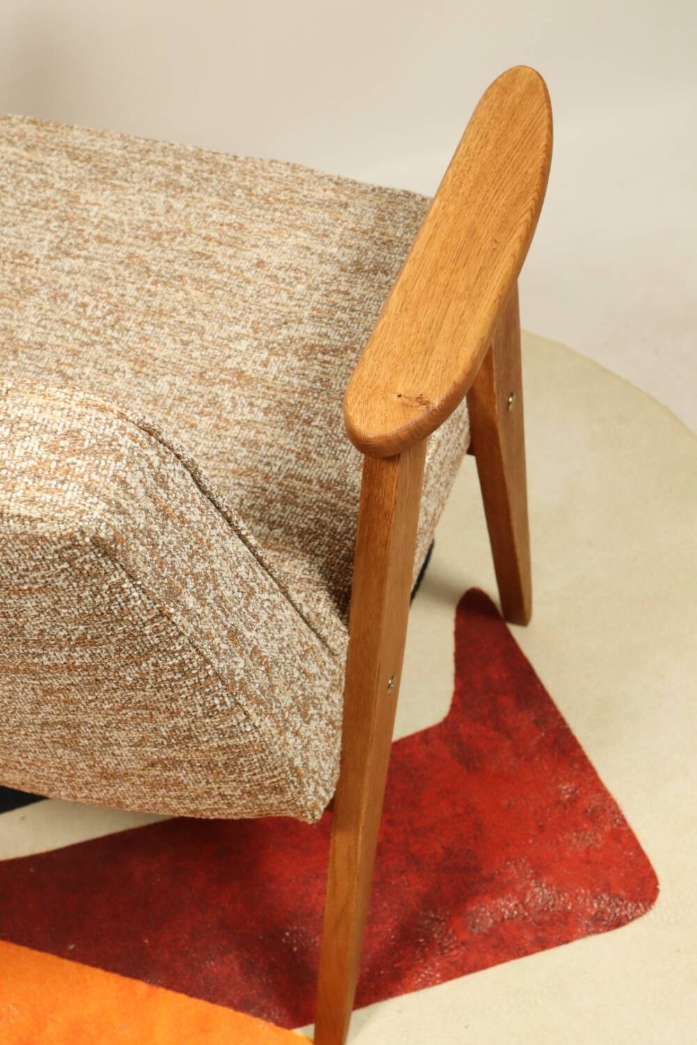Vintage armchair brown granola oak wood design by Chierowski 366