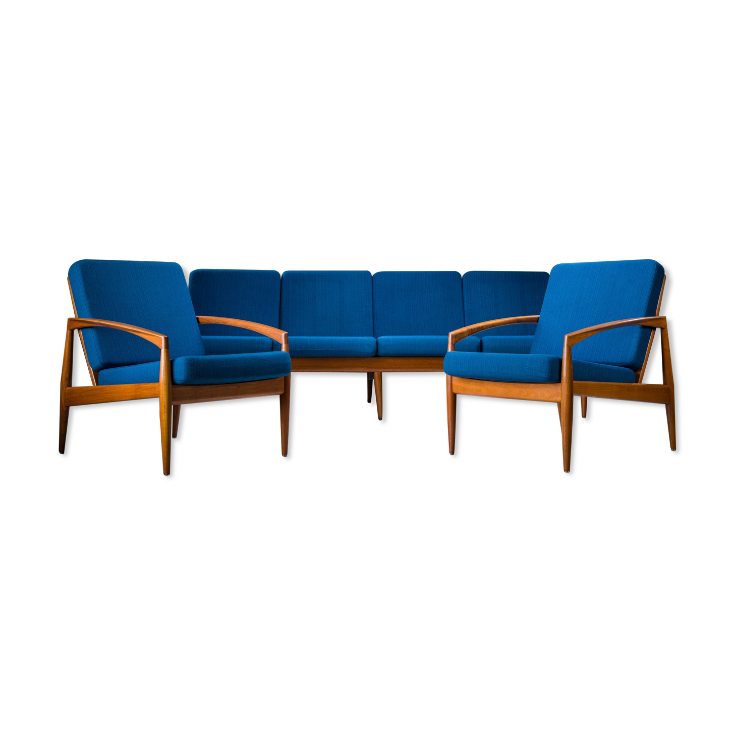 Model 121 Paper Knife Easy Chairs and Sofa by Kai Kristiansen for Magnus Olesen, 1960s, Set of 3