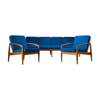 Model 121 Paper Knife Easy Chairs and Sofa by Kai Kristiansen for Magnus Olesen, 1960s, Set of 3