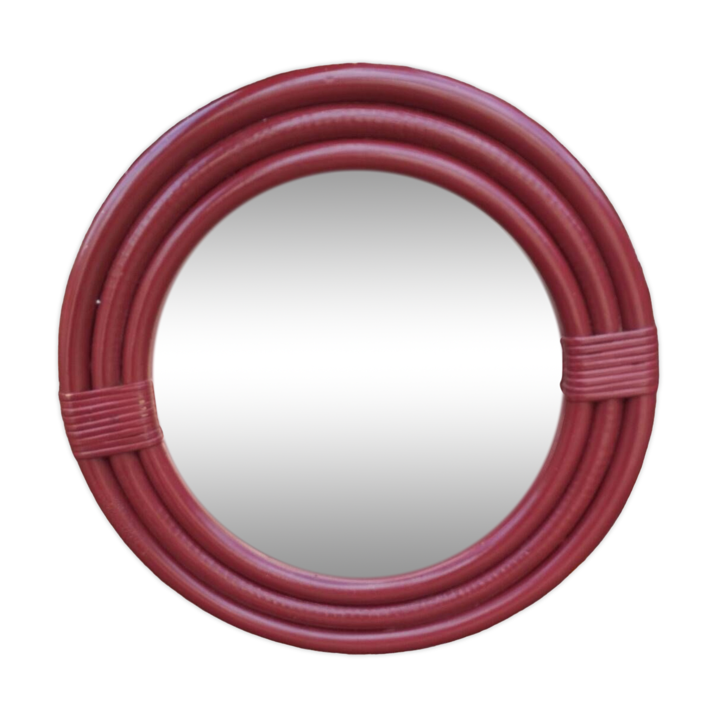 Burgundy rattan mirror