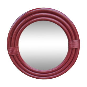 Burgundy rattan mirror