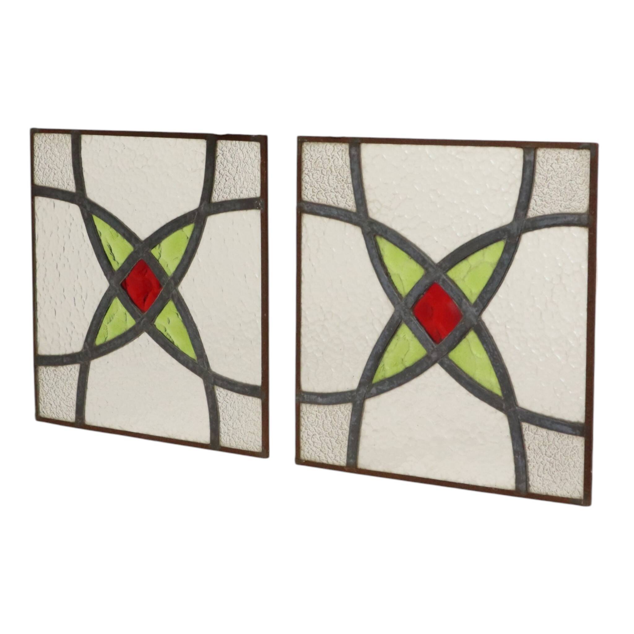 Art Deco Geometric Stained Glass Window 25x25cm