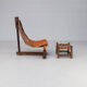 60s Brazilian brutalist patchwork leather lounge fauteuil with hocker
