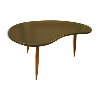 Table basse tripode années 50/60 forme rein Skai noir