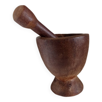 Raw wood mortar and pestle