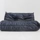 Vintage Togo Ligne Roset 2 seater sofa blue leather by Michel Ducaroy 1990s