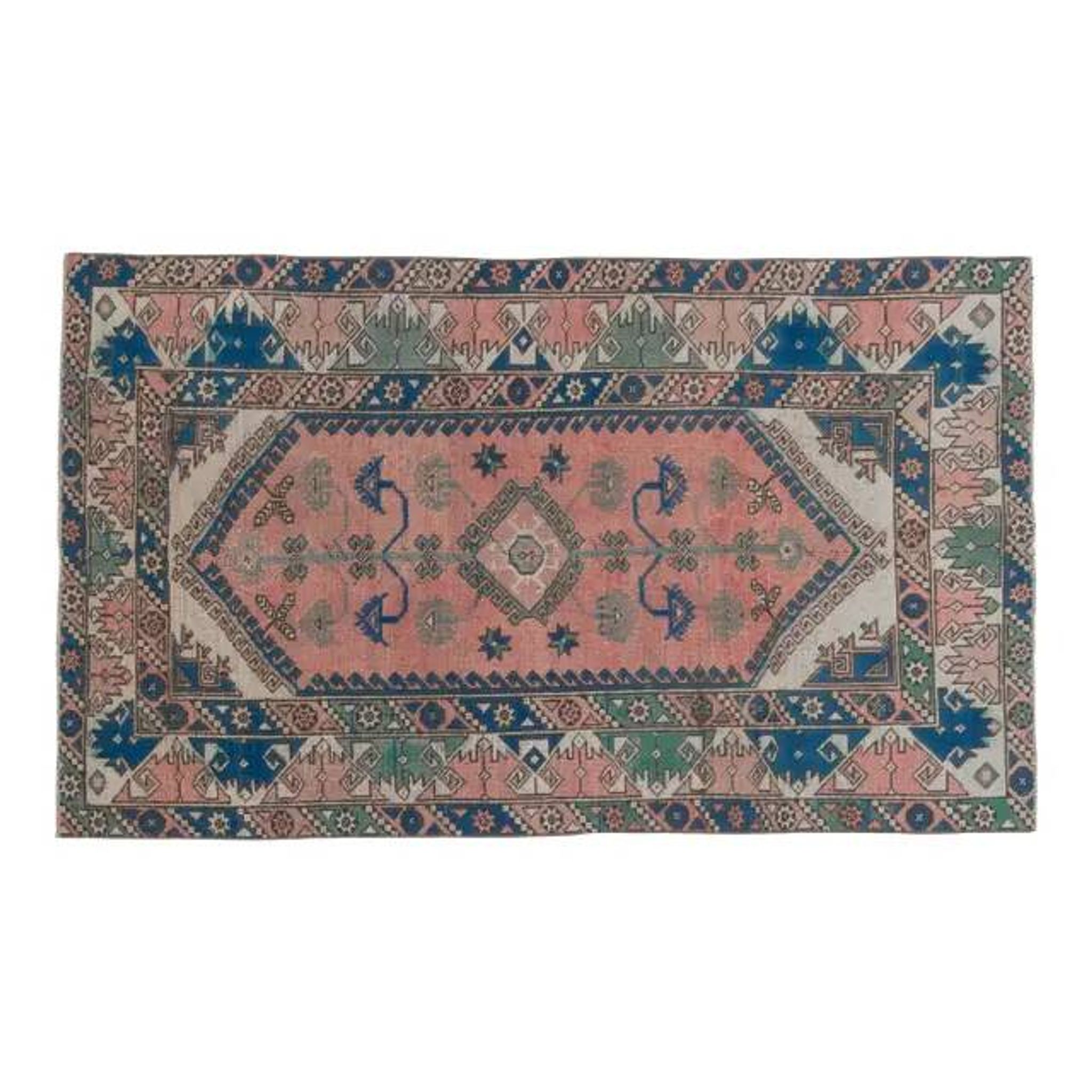 1970s Vintage Turkish Handmade Wool & Cotton Pink Area Rug