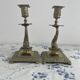 Pair of brass dolphin candlesticks, late 19th century, Napoleonic period