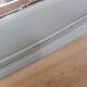 Artisanal double cannage bed, bench, pearl gray patina.