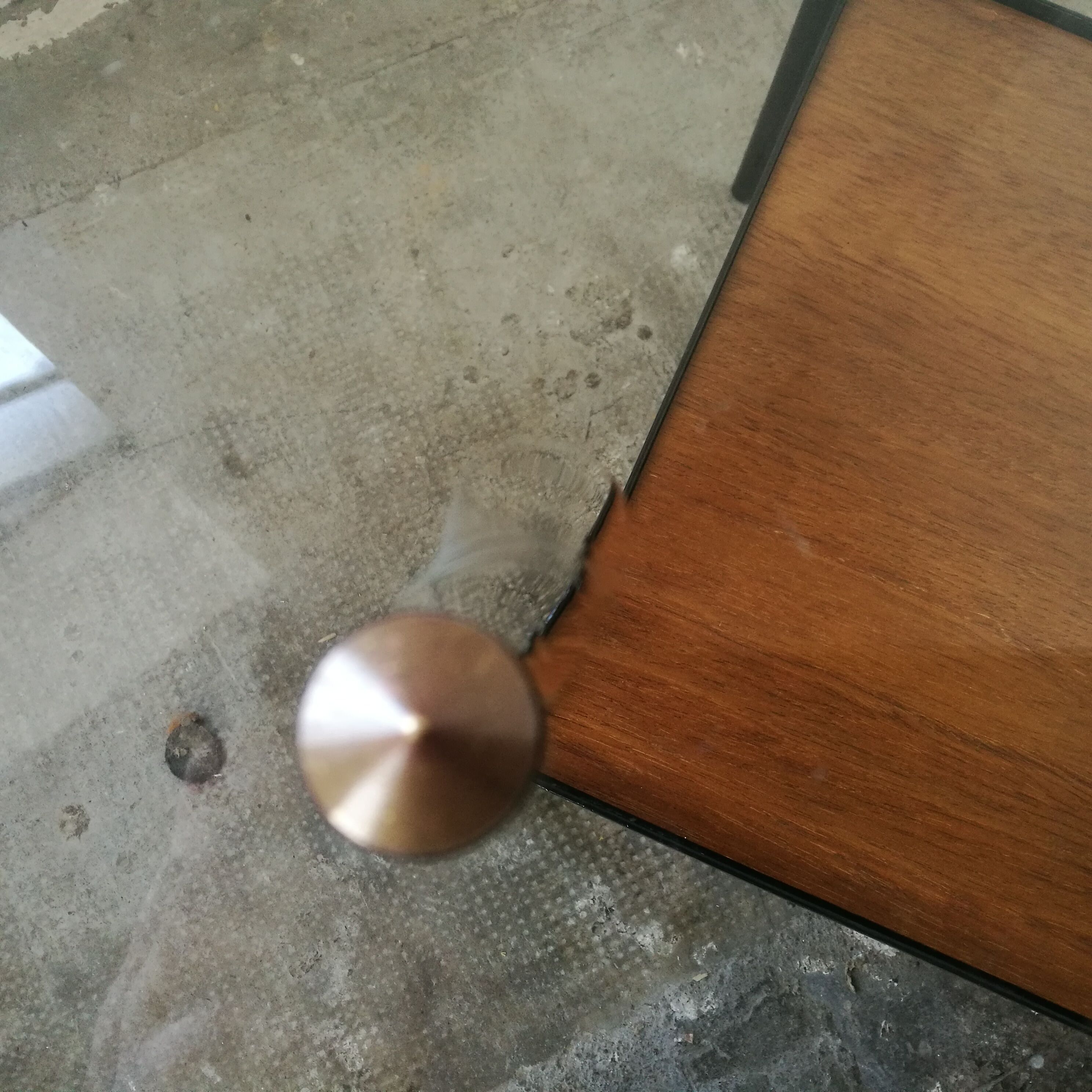 50s coffee table in wood and metal glass