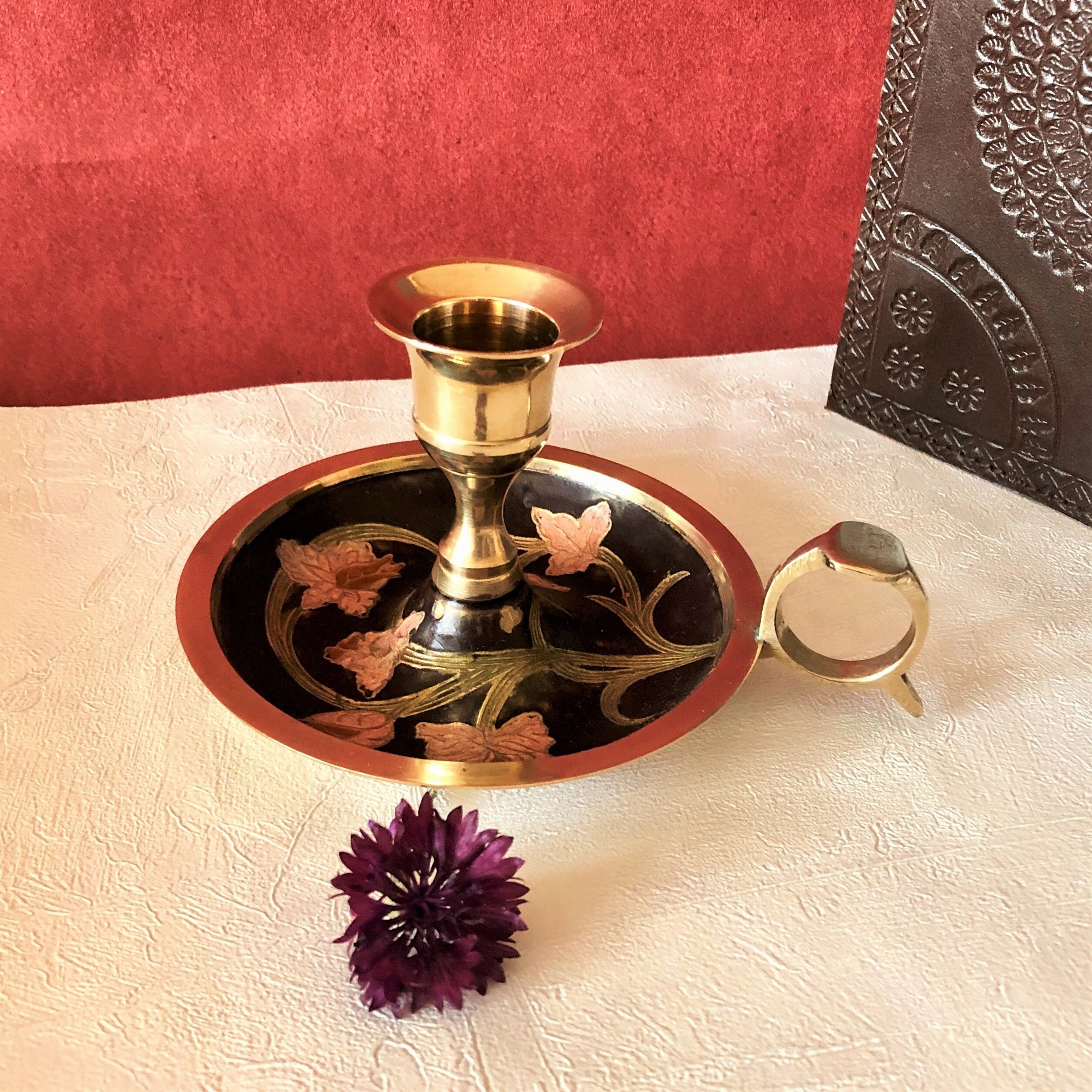 Hand candle holder brass partitioned floral decoration