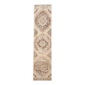 3x13 Persian Cream & Brown Oriental Vintage Runner Rug, 91x392Cm