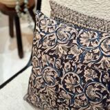 Indian cotton block print cushion with “flower” pattern - indigo blue