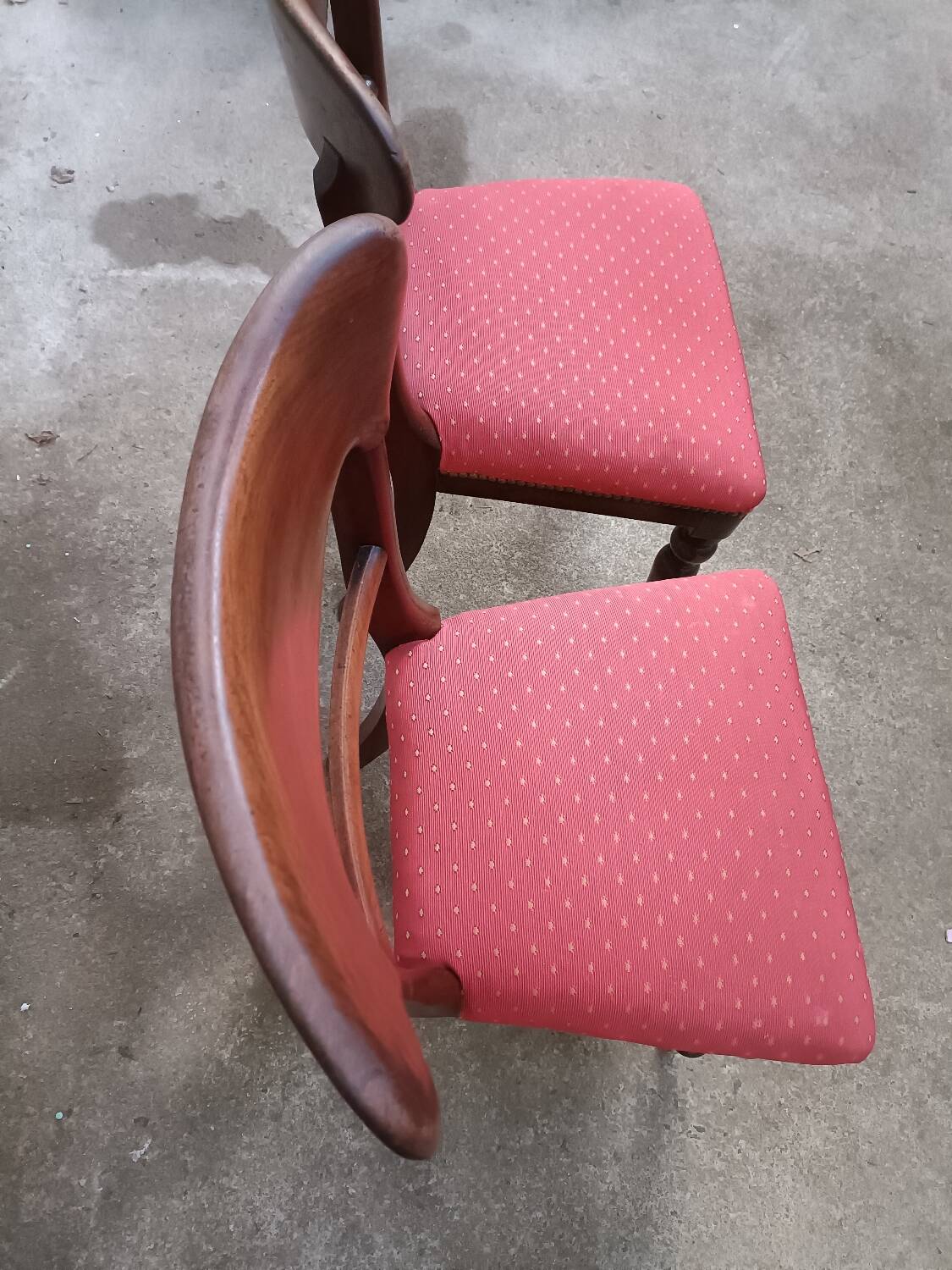 Pair of vintage English mahogany chairs, woven in red