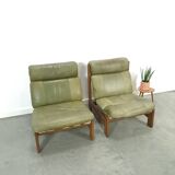 Green leather and oak wood armchair