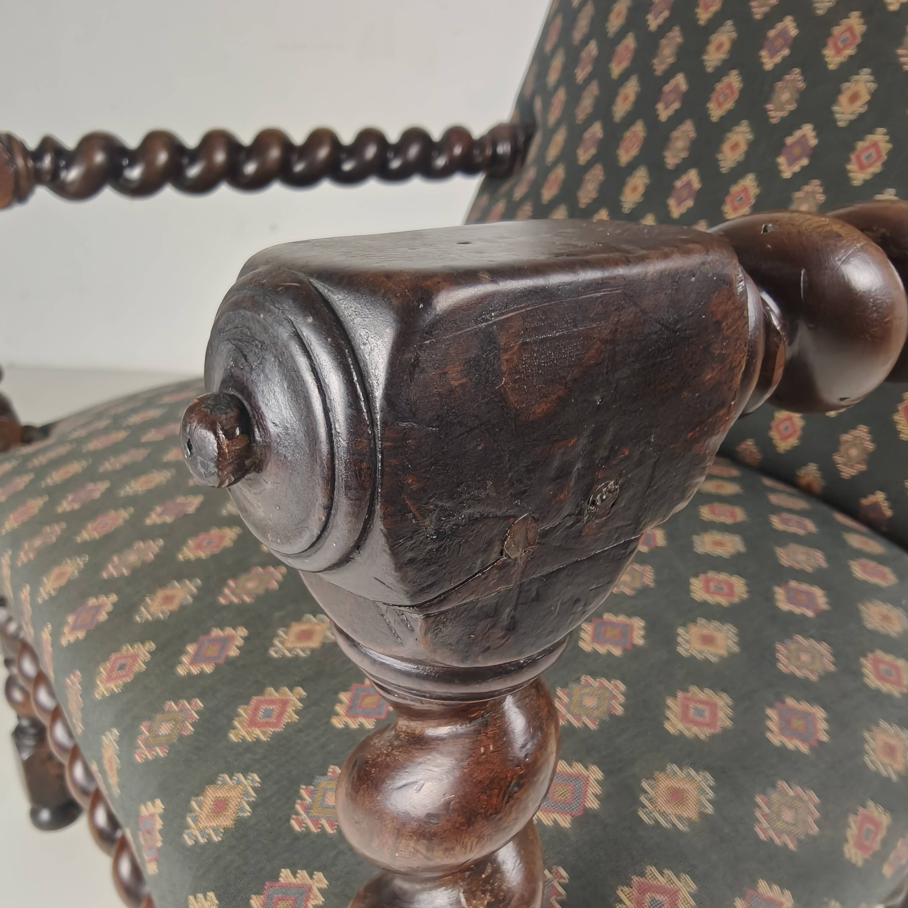 English Barley Twist Library Armchair in Dark Oak, circa 1700