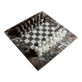 Vintage Marble Chess Set in Grey and Pink Stone – Hand-Carved Pieces, 31x31 cm Board, 1960s Italian Design