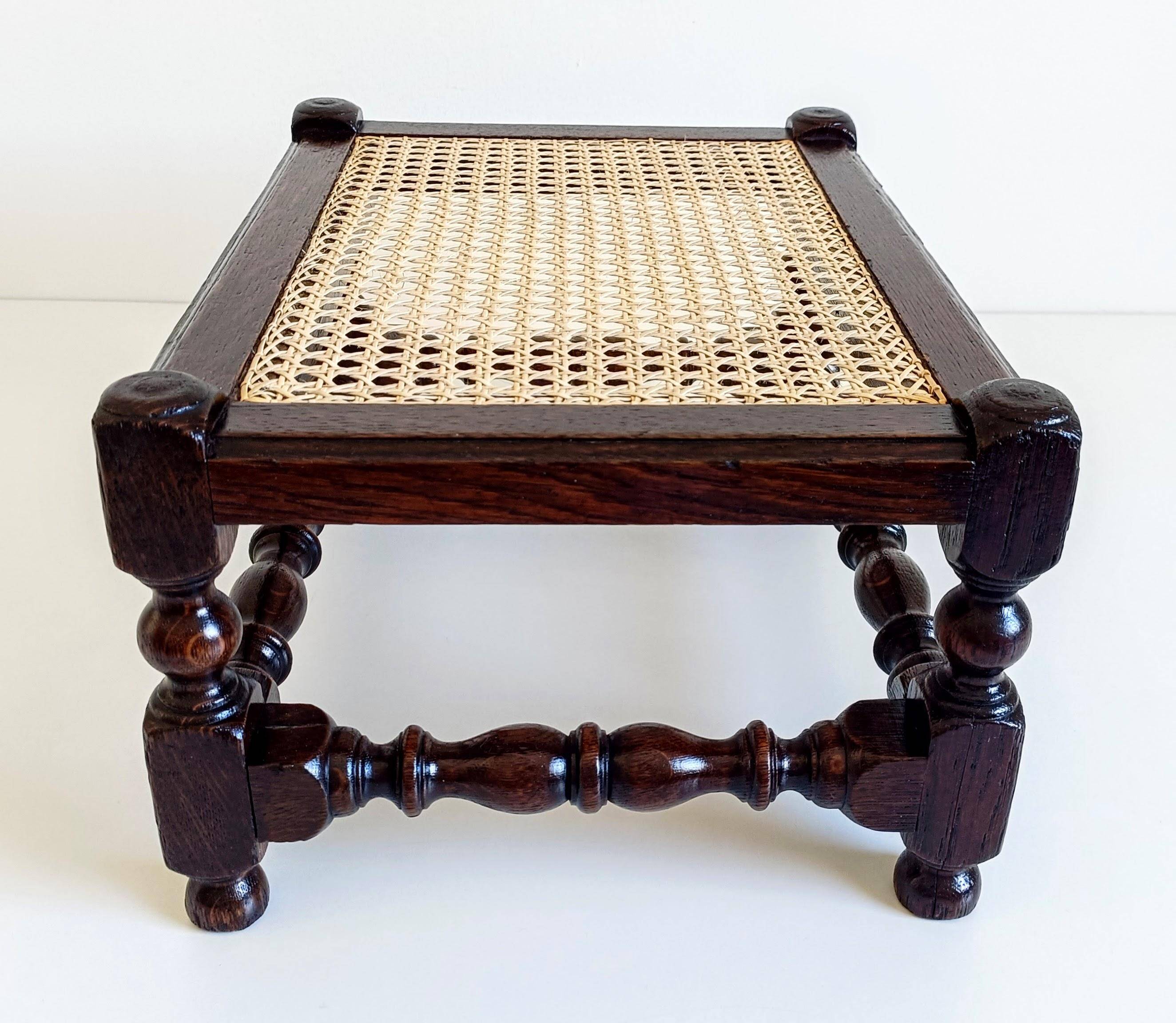 Antique Belle Epoque Oak Wood and Cane Footstool/ Occasional Table, late 19th-C