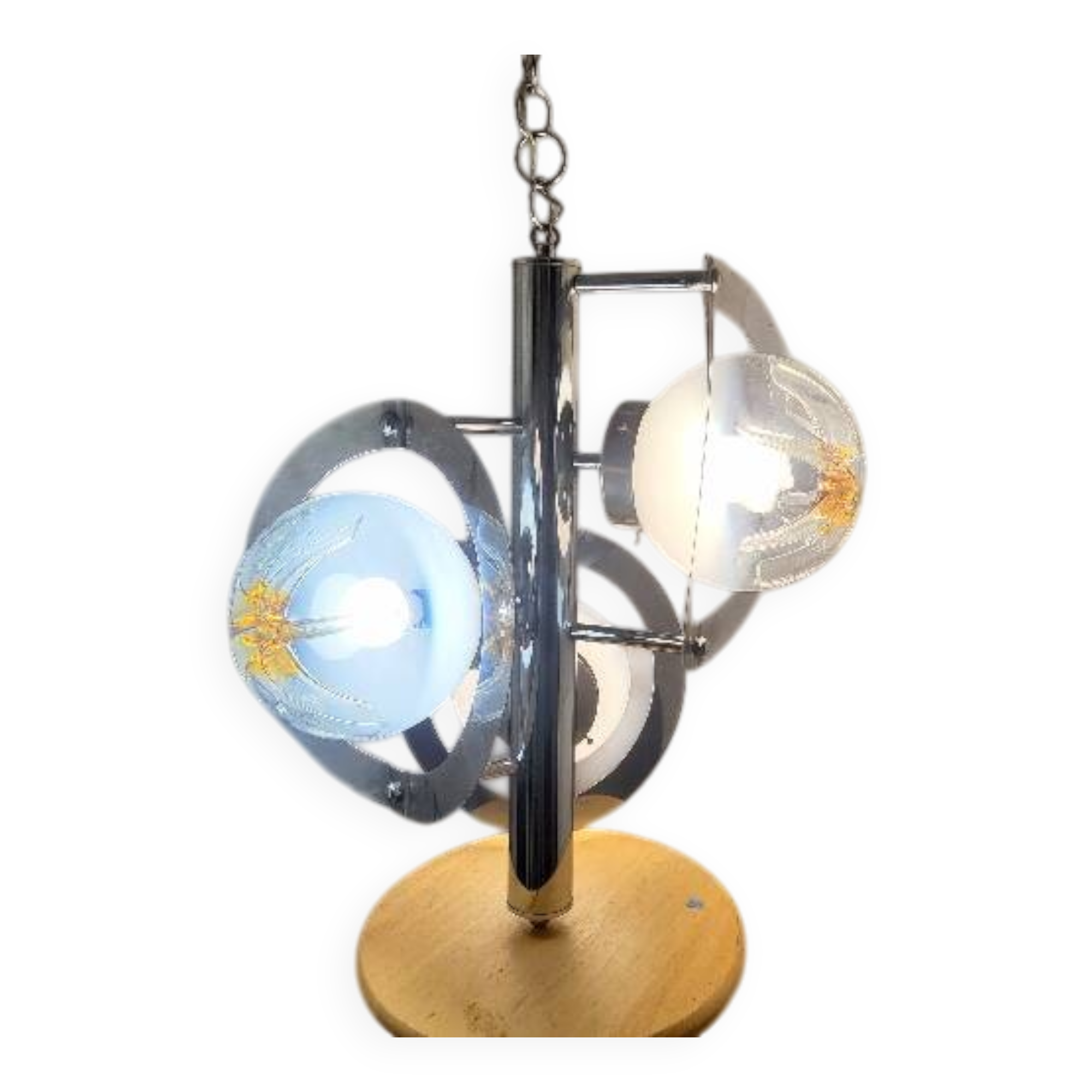 Pendant lamp, chandelier, chrome and Murano glass, Mazzega, Italy, 1960-70