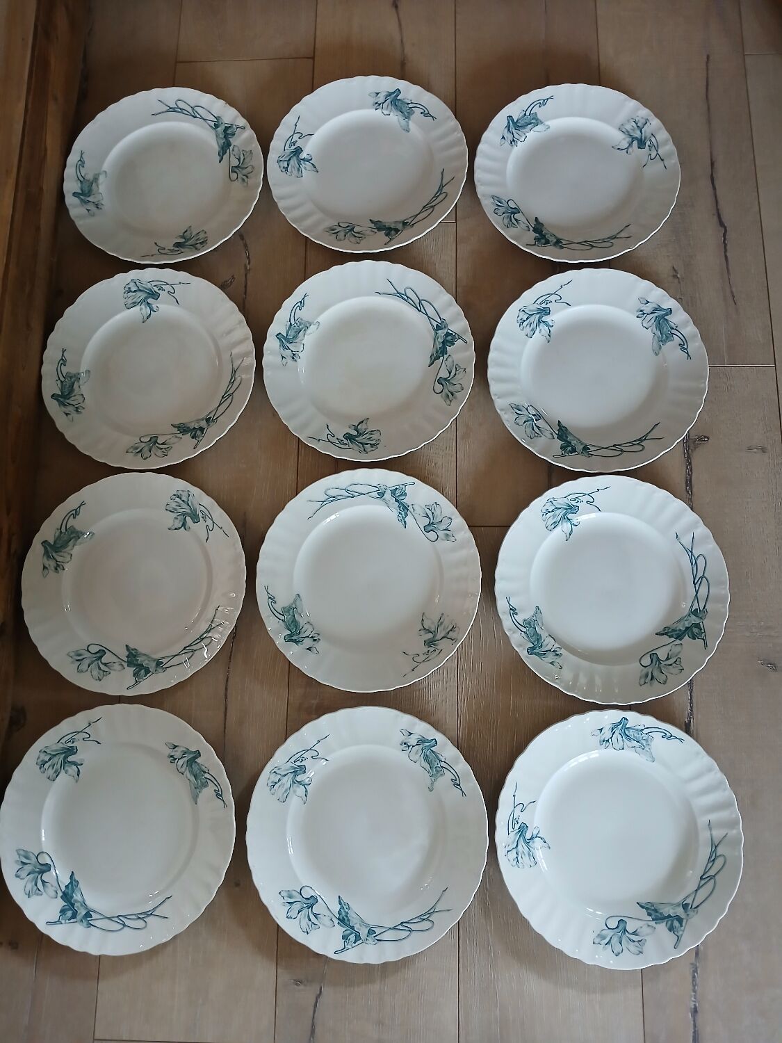 12 antique ironstone dinner plates