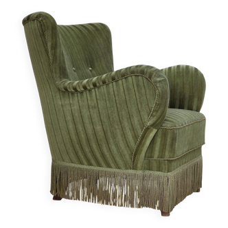 1960s, Danish armchair, original green furniture velour.