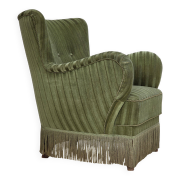Fauteuil danois des années 1960, velours vert d'origine.