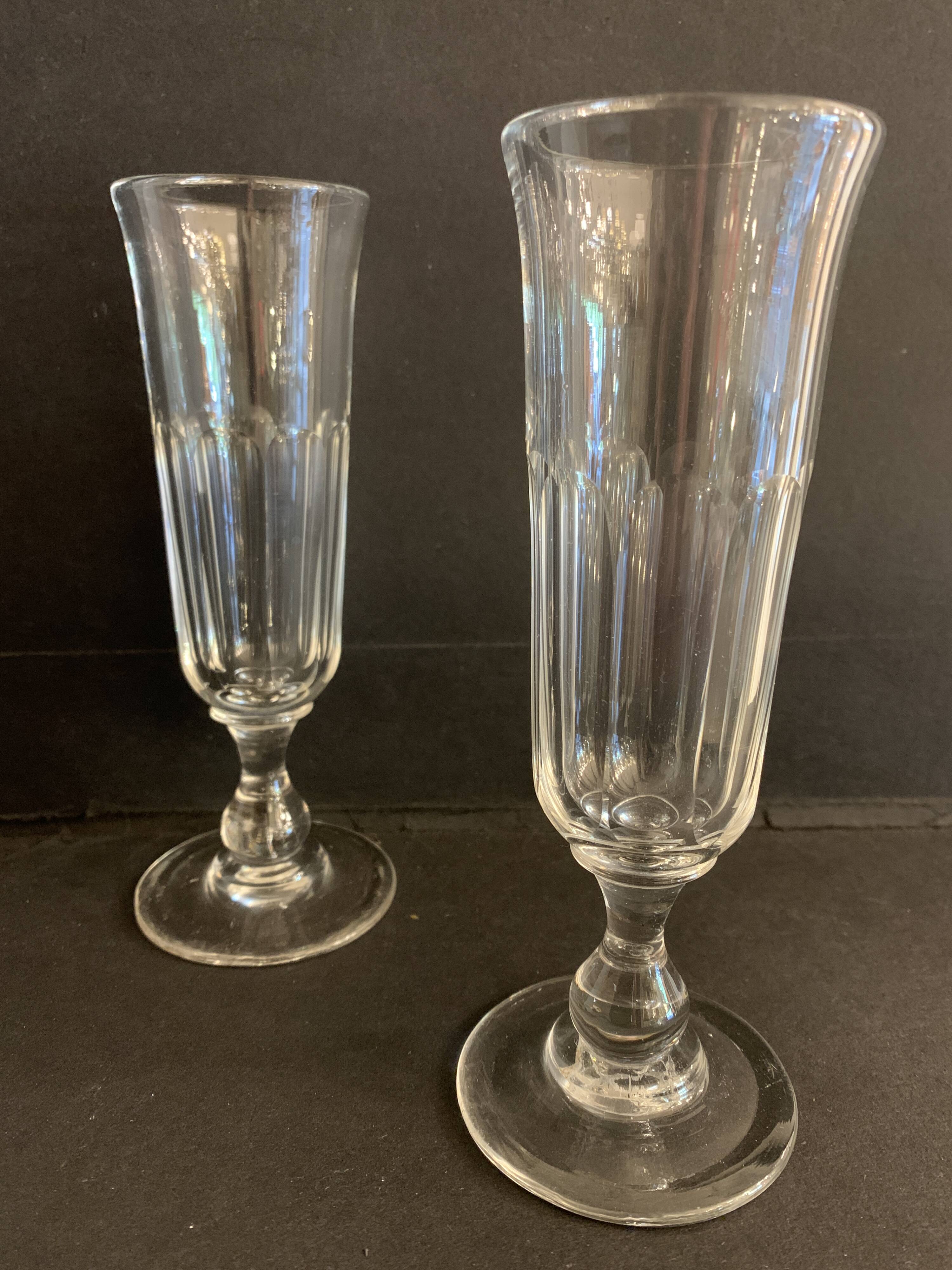 8 antique glass champagne flutes