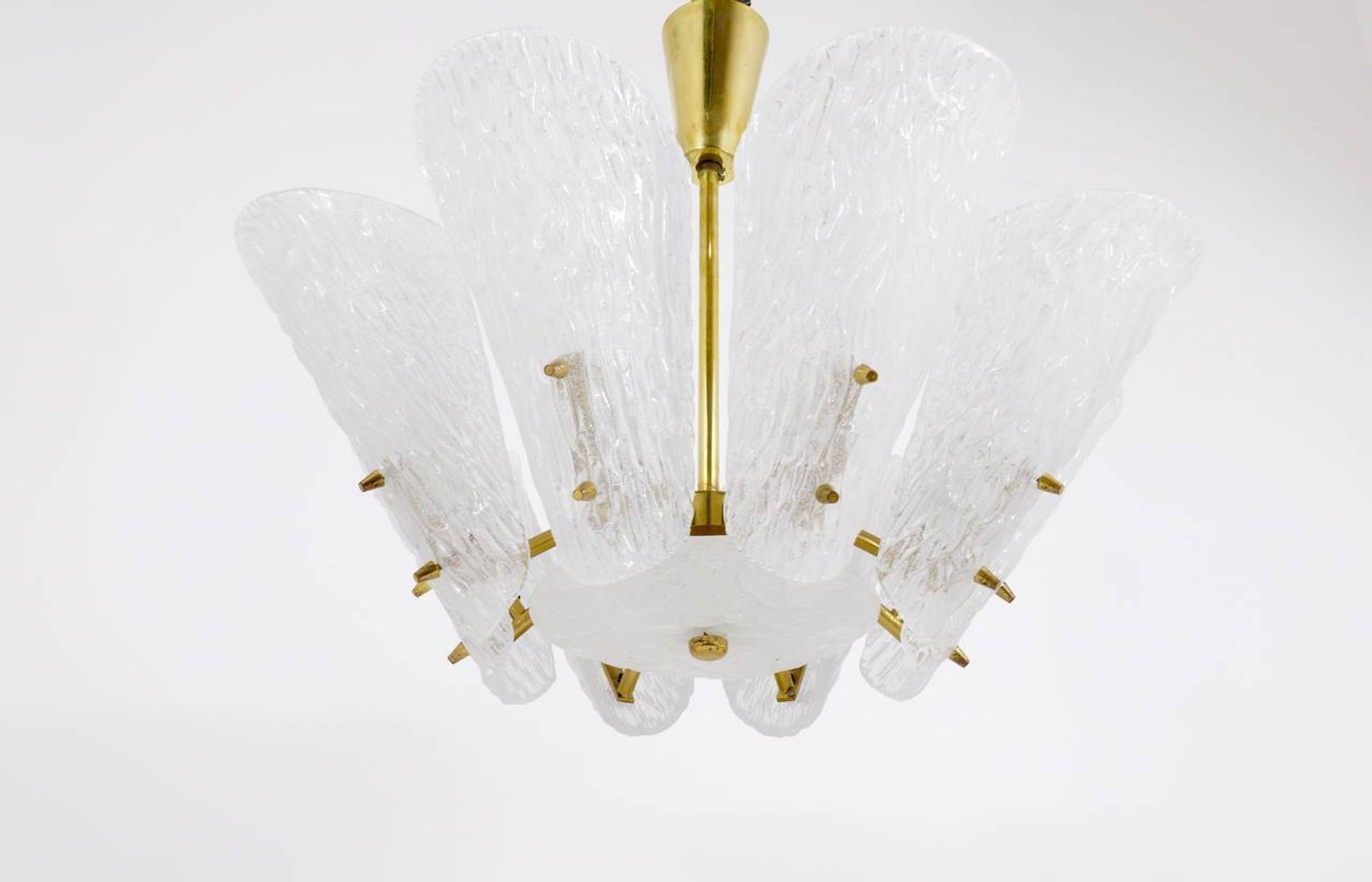 J. T. Kalmar Mid-Century Brass Suspension, Textured White Glass, 1950s