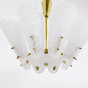 J. T. Kalmar Mid-Century Brass Suspension, Textured White Glass, 1950s