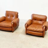 Ensemble de fauteuils en cuir cognac italien
