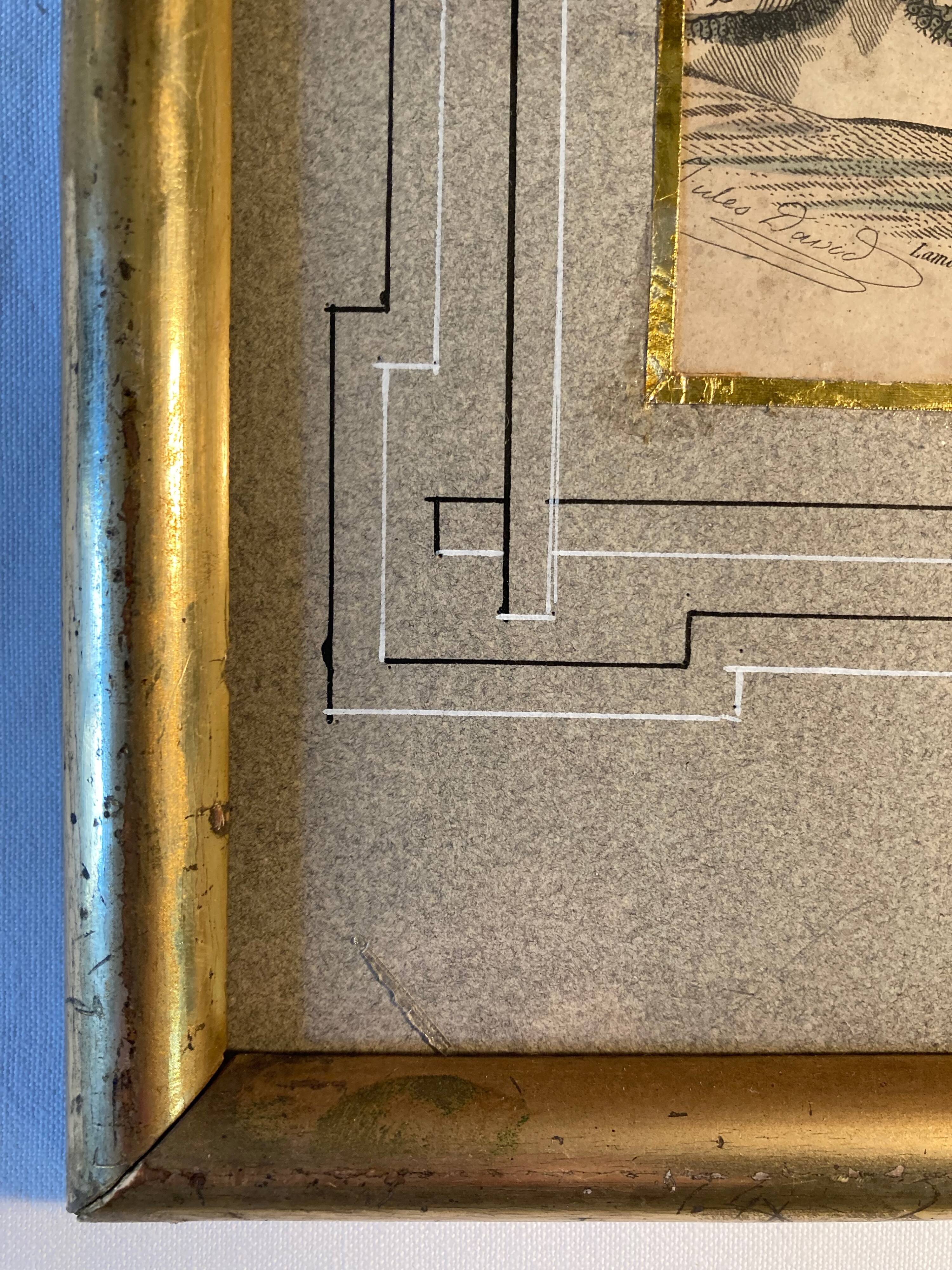 Old frame with illustrated page from the newspaper "Moniteur de la mode", Paris, late 19th century