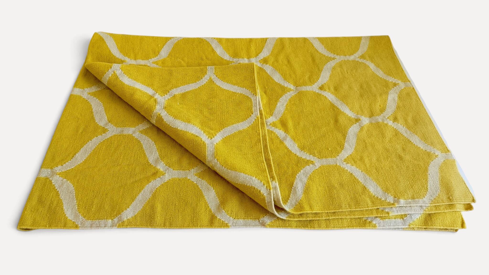 Vintage Moroccan Hand Loomed Yellow and Ivory Wool Rug, Late 20th Century