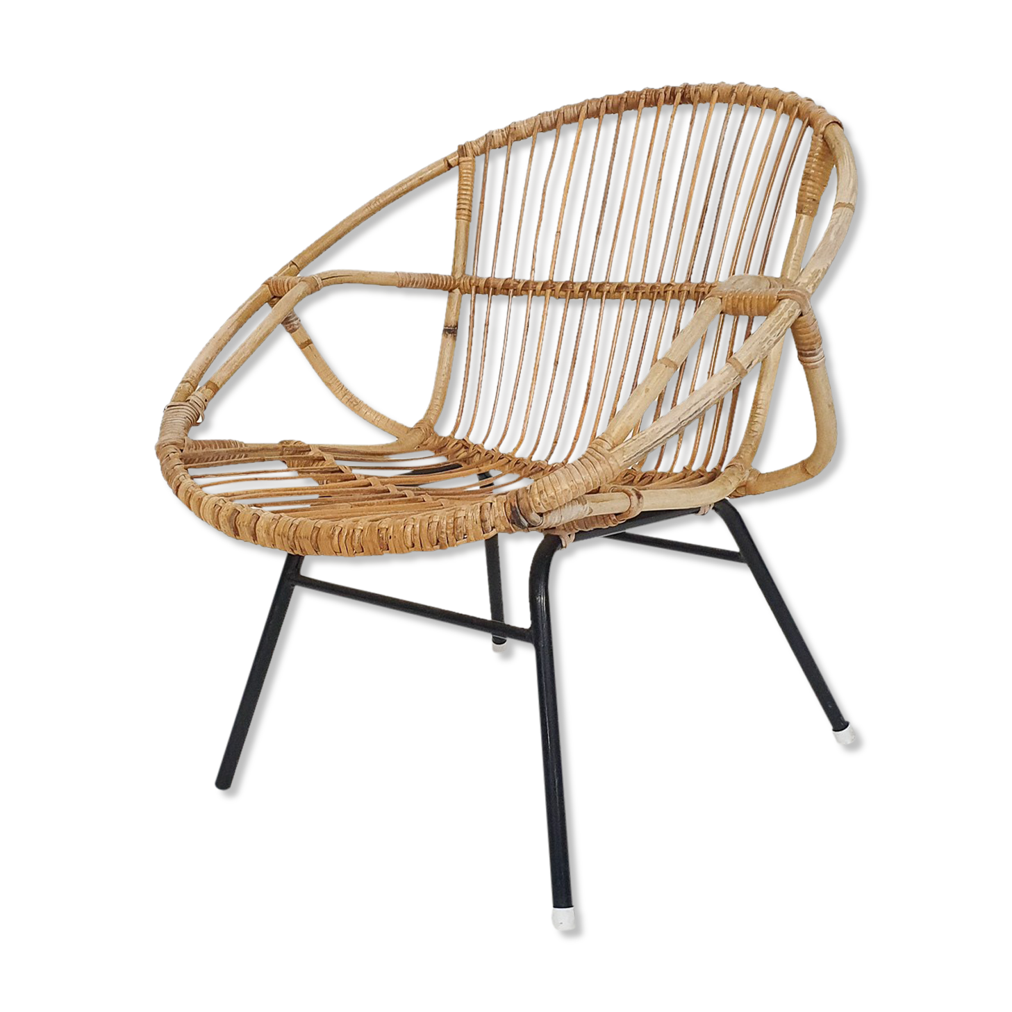Rohe Noordwolde rattan and metal lounge chair, The Netherlands 1950's