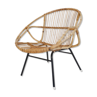 Rohe Noordwolde rattan and metal lounge chair, The Netherlands 1950's