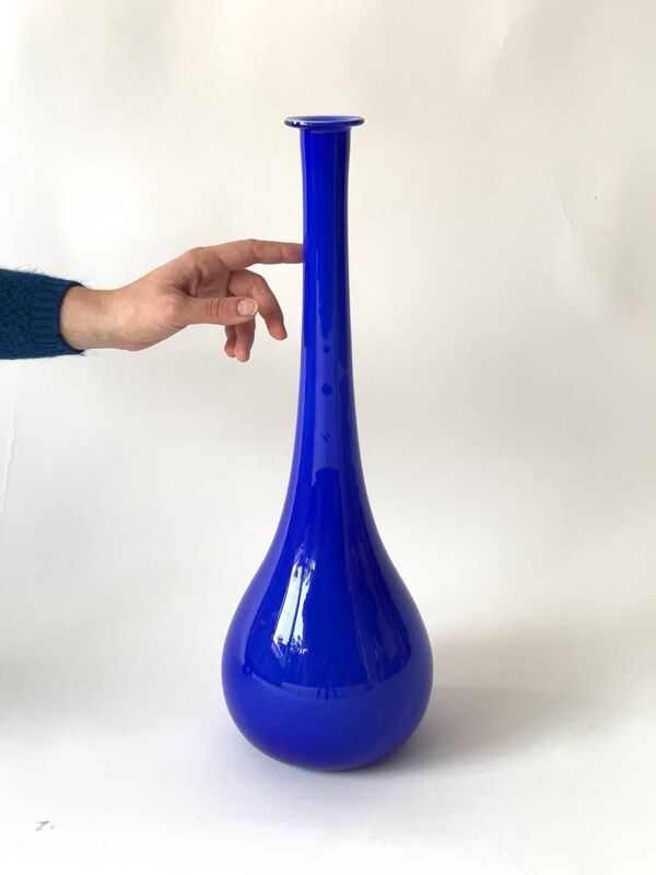 Grand vase soliflore en verre soufflé Murano, bleu cobalt, 50cm
