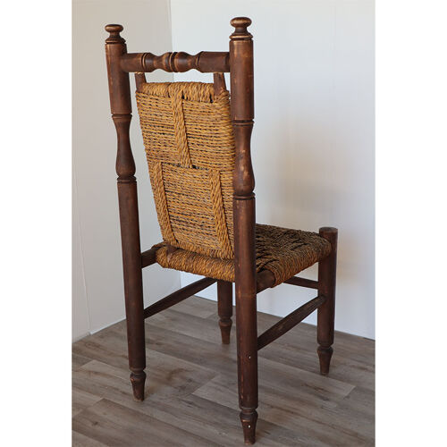 Série de 8 chaises vintage en bois et corde tressée 1960