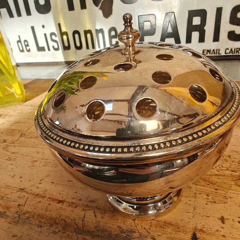 Silver-plated metal flower holder with vintage hallmark